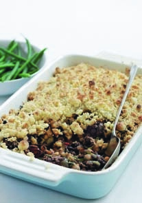 Christmas night delight: spiced lamb and chick pea bake with Cheshire crumble -