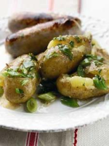 Warm Jersey Royals salad for sausages -