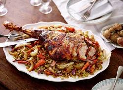 Slow-roasted French leg of lamb with Maille Dijon Originale, thyme, fennel and flageolet beans -