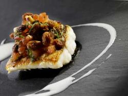 Sea Bass Mallorquina With a warm potato and olive oil soup By Marc Fosh -