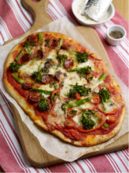 Tenderstem and chorizo pizza -