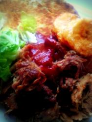 Slow-cooked Venezuelan Orange Pork with Plantain Yo-yo's and Handmade Herby Flatbreads -