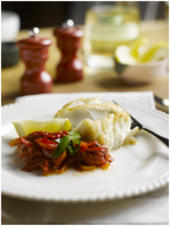Roasted Norwegian cod with pepperonata & basil -