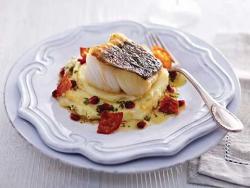 Pan-Fried Skrei with Chorizo, Lemon, Pomegranate Ã¢â‚¬â€¹& Mashed Potato -