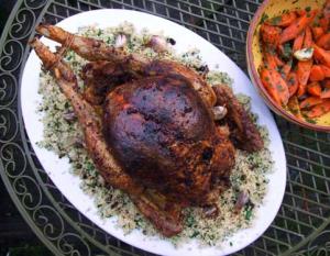 Middle Eastern spiced and stuffed chicken -