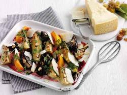 Oven roasted vegetables with fresh hazelnuts or cobnuts, Grana Padano shavings Ã¢â‚¬Å“AgrodolceÃ¢â‚¬