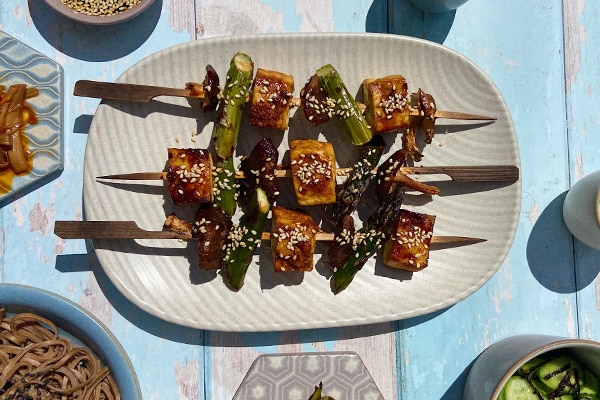 Asparagus, Tofu and Mushroom Skewers